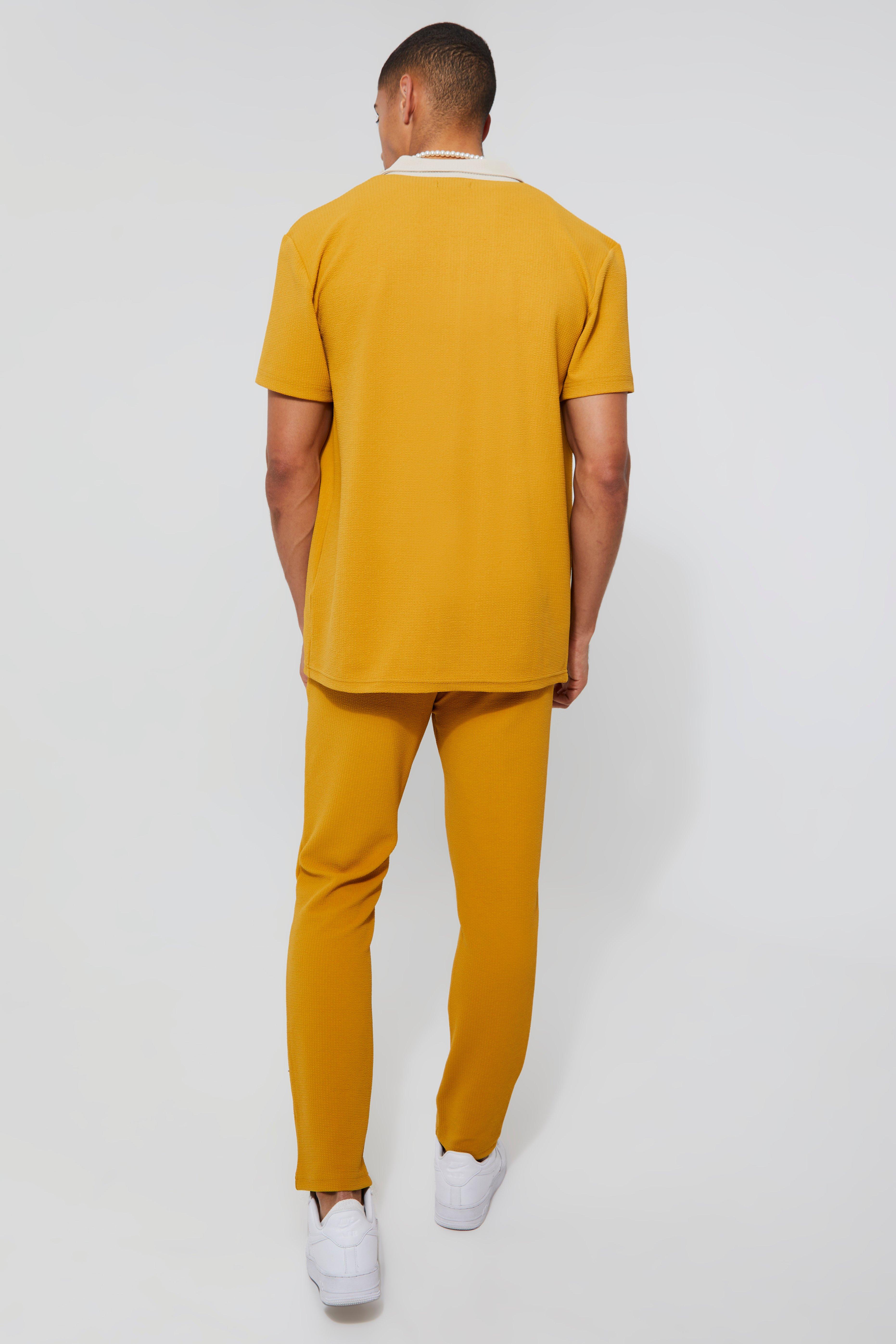 boohoo Mens Short Sleeve Jersey Textured Shirt and Set - Yellow XL