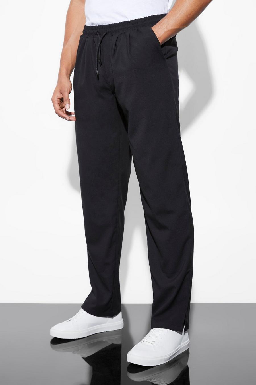 Pantaloni dritti elasticizzati con spacco sul fondo, Black nero image number 1