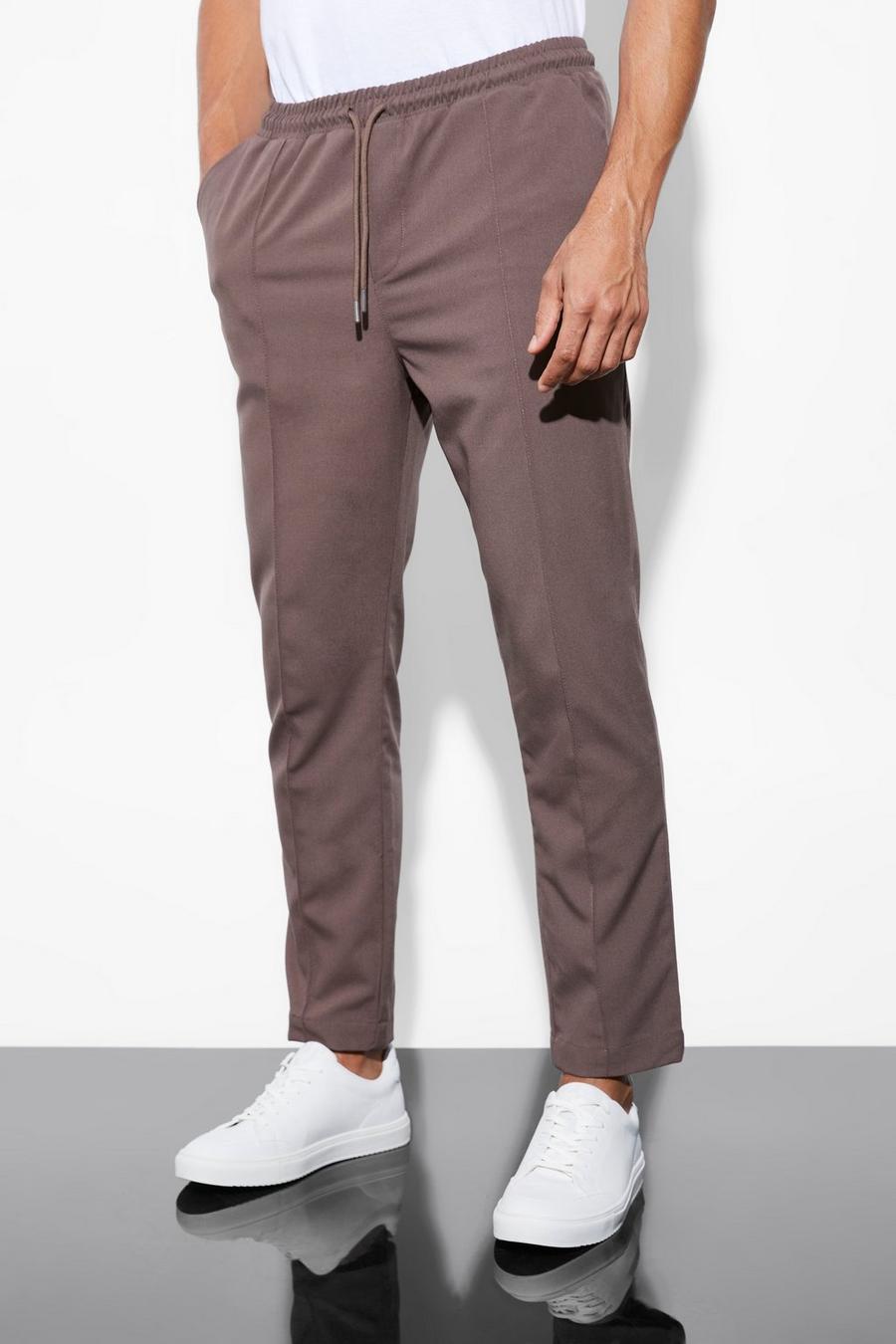 Elasticated Tapered Pintuck Jogger Trouser, Coffee marrone