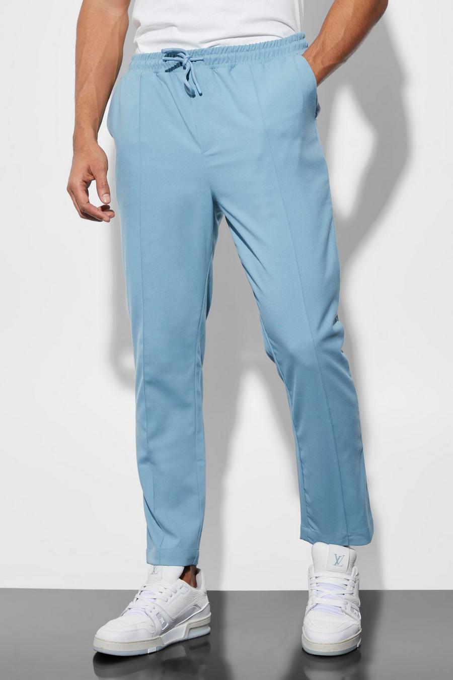 Dusty blue Elasticated Tapered Pintuck Jogger Trouser