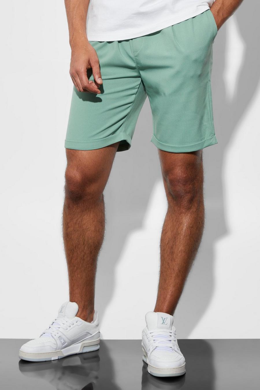 Sage green Elasticated Slim Turn Up Hem Shorts