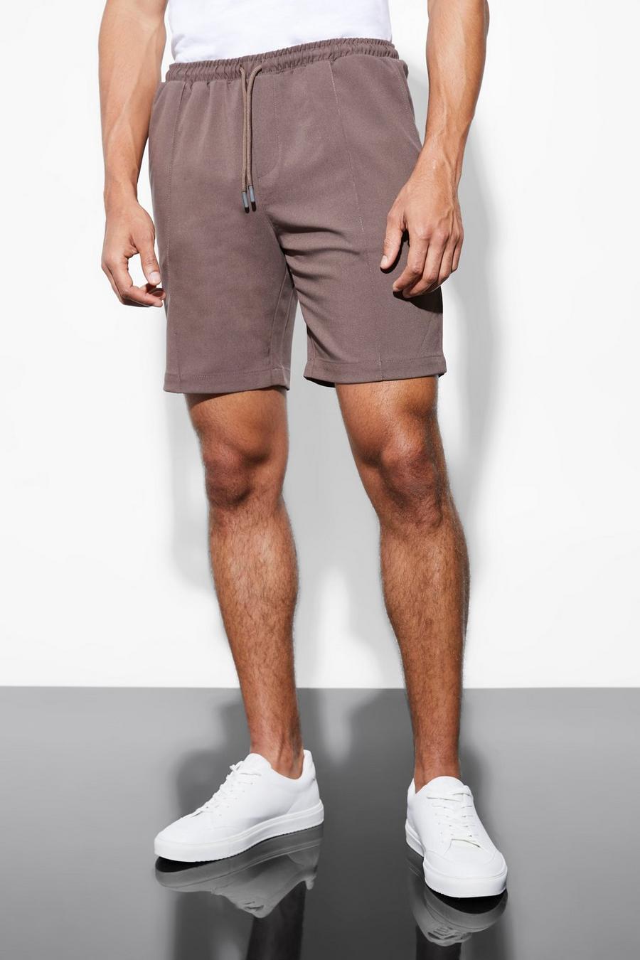 Elegante elastische Slim-Fit Shorts, Coffee brown