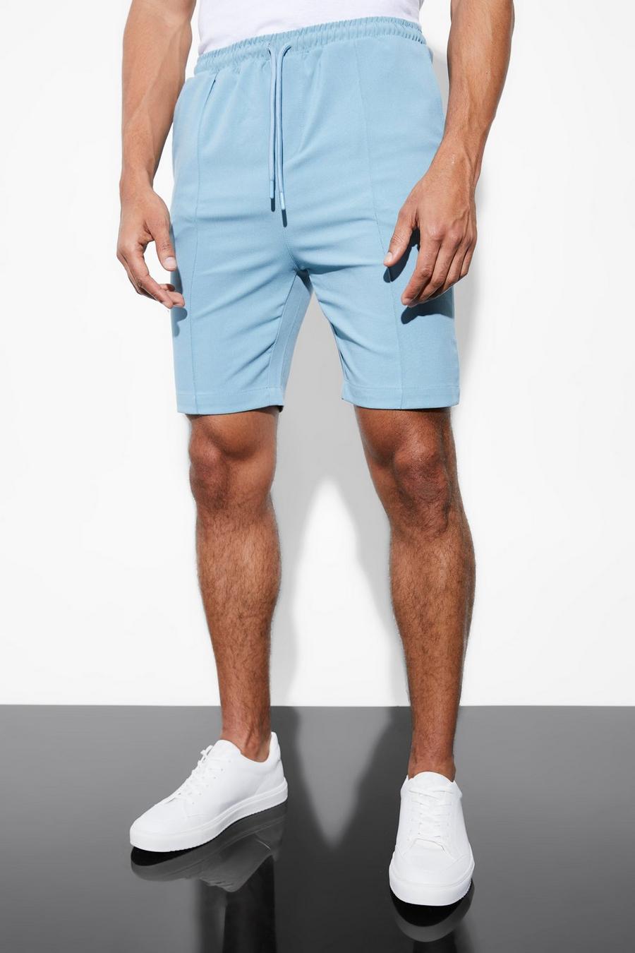 Elegante elastische Skinny Shorts, Dusty blue blau