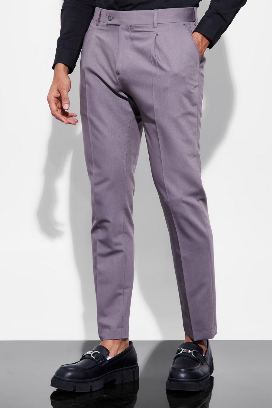 Charcoal Slim Pleat Front Trousers image number 1