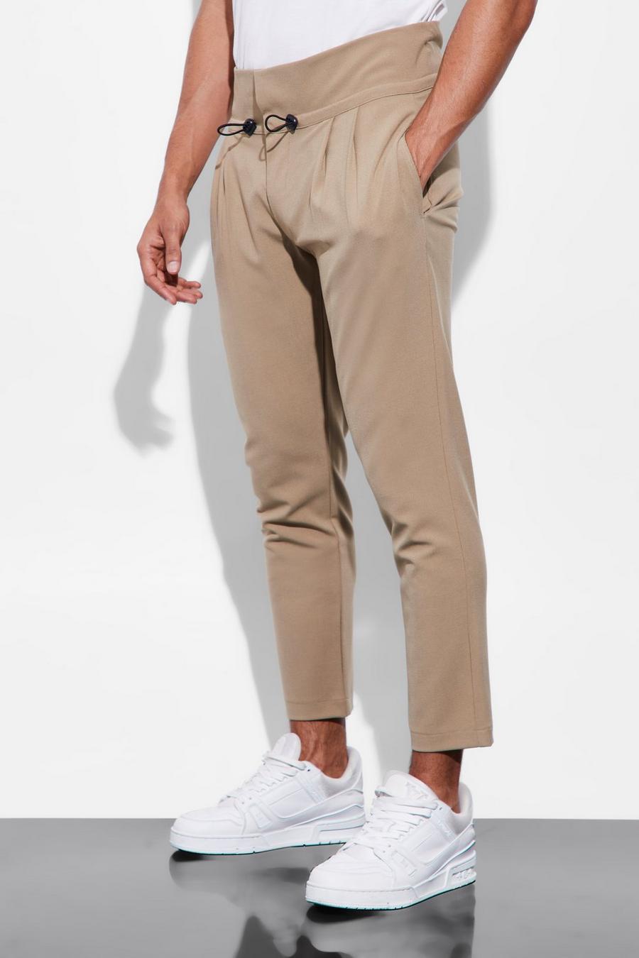 Tan High Rise Toggle Waistband Tapered Trouser image number 1