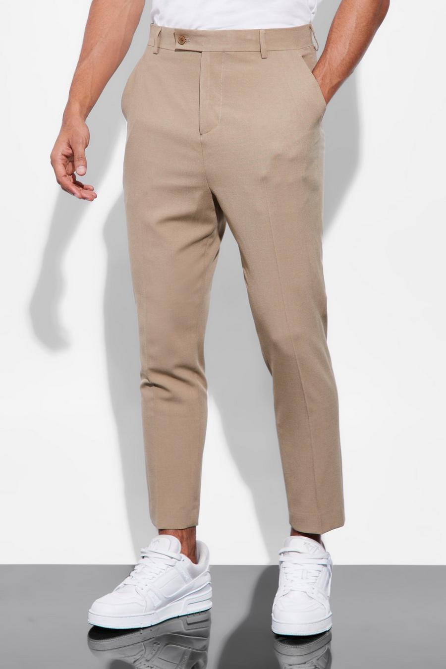 High Rise Tapered Crop Tailored Trousers, Tan marrone