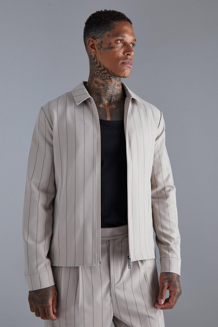 Giacca Harrington Smart a righe, Taupe image number 1