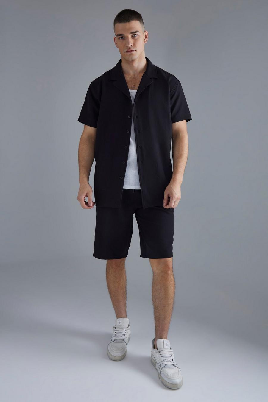 Black Tall Oversized Overhemd Met Revers Kraag En Shorts Set image number 1
