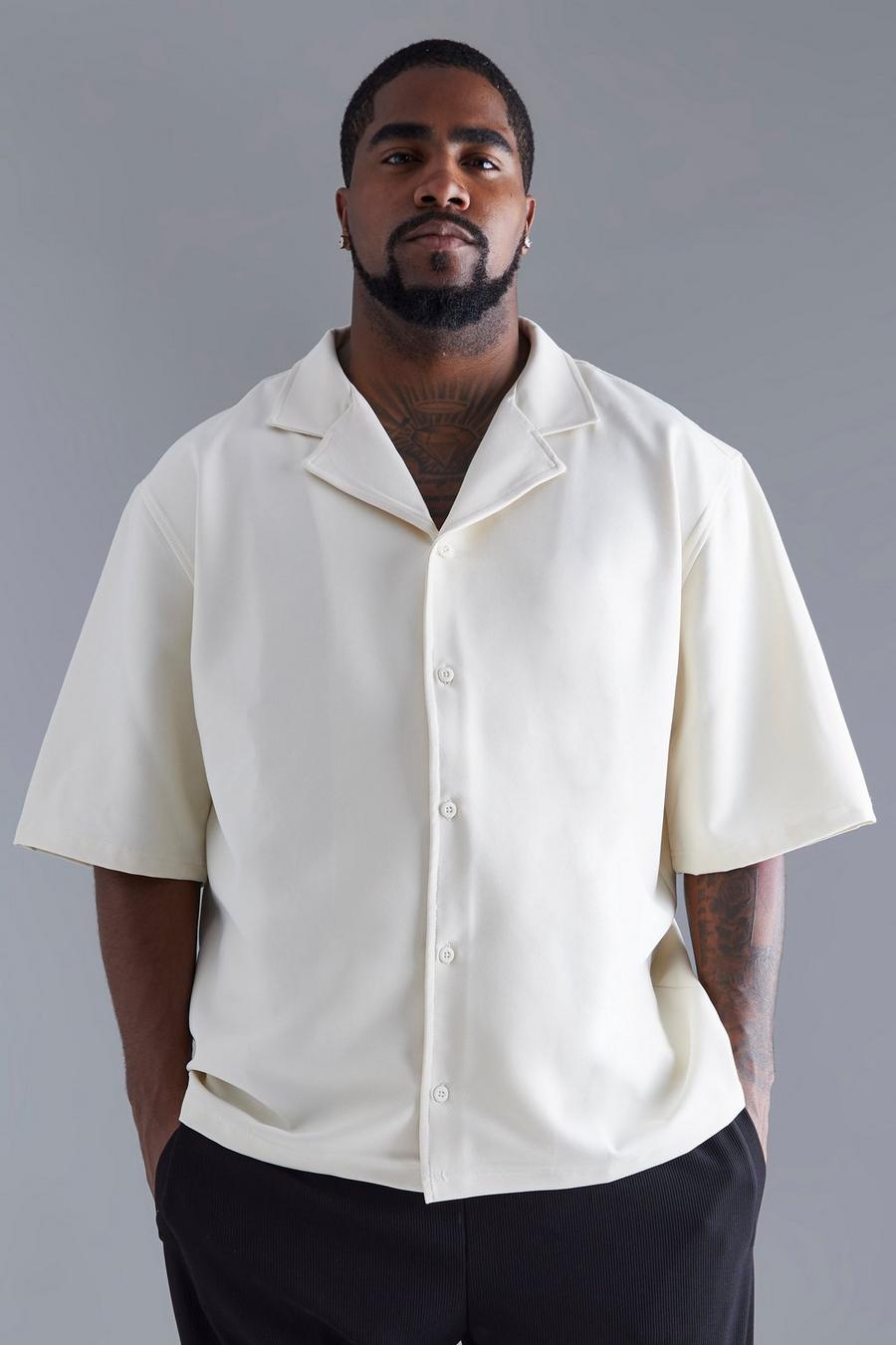 Ecru blanc Plus Short Sleeve Dropped Revere Shirt