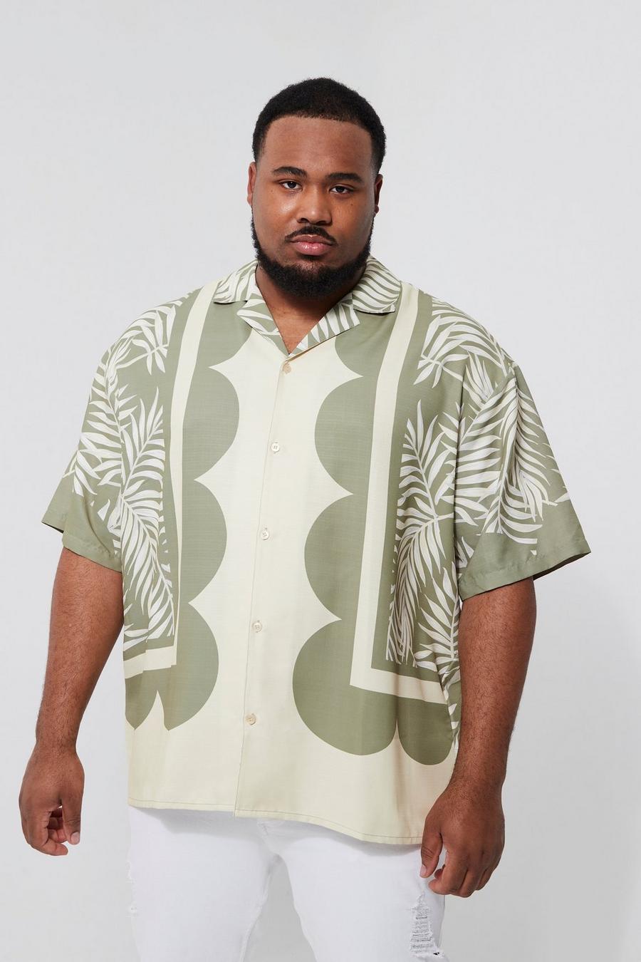 Sage green Plus Oversized Boxy Palm Slub Shirt