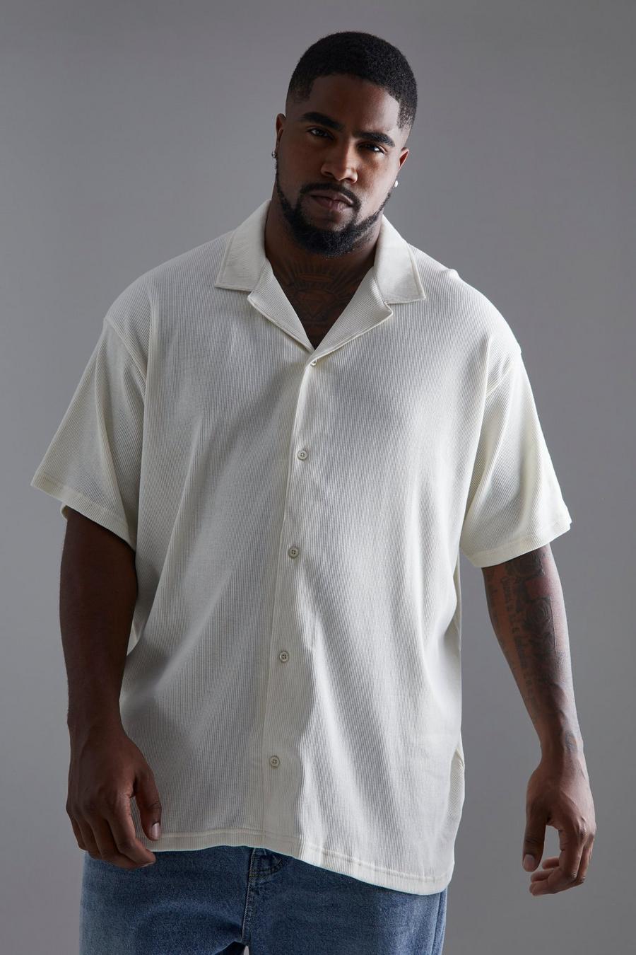 Ecru blanc Plus Short Sleeve Oversized Rib Jersey Shirt