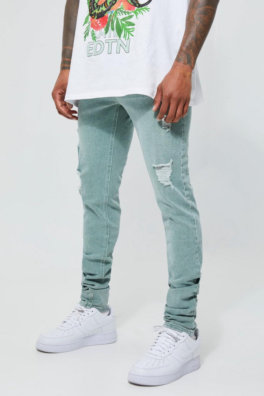 Sage green Skinny Stretch Stacked Overdye Jeans image number 1