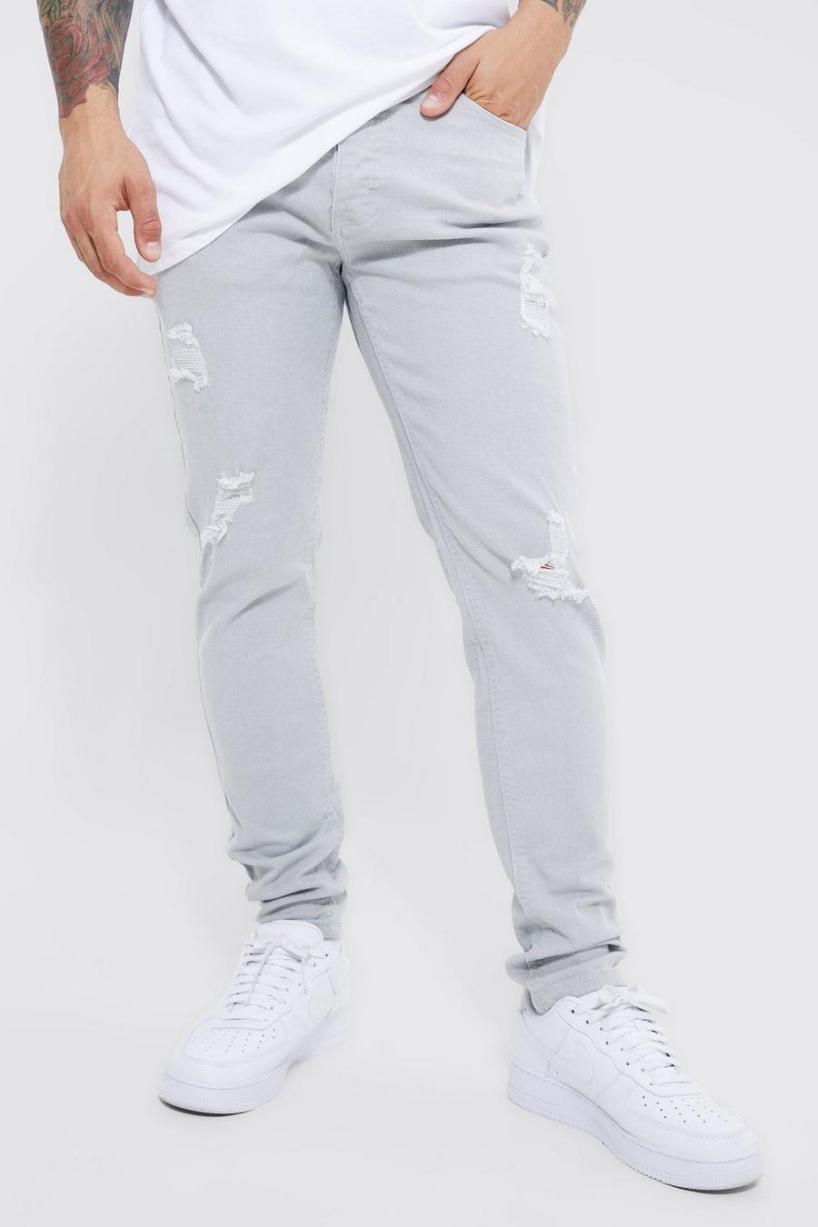 Light grey grå Skinny Stretch Overdye Jeans
