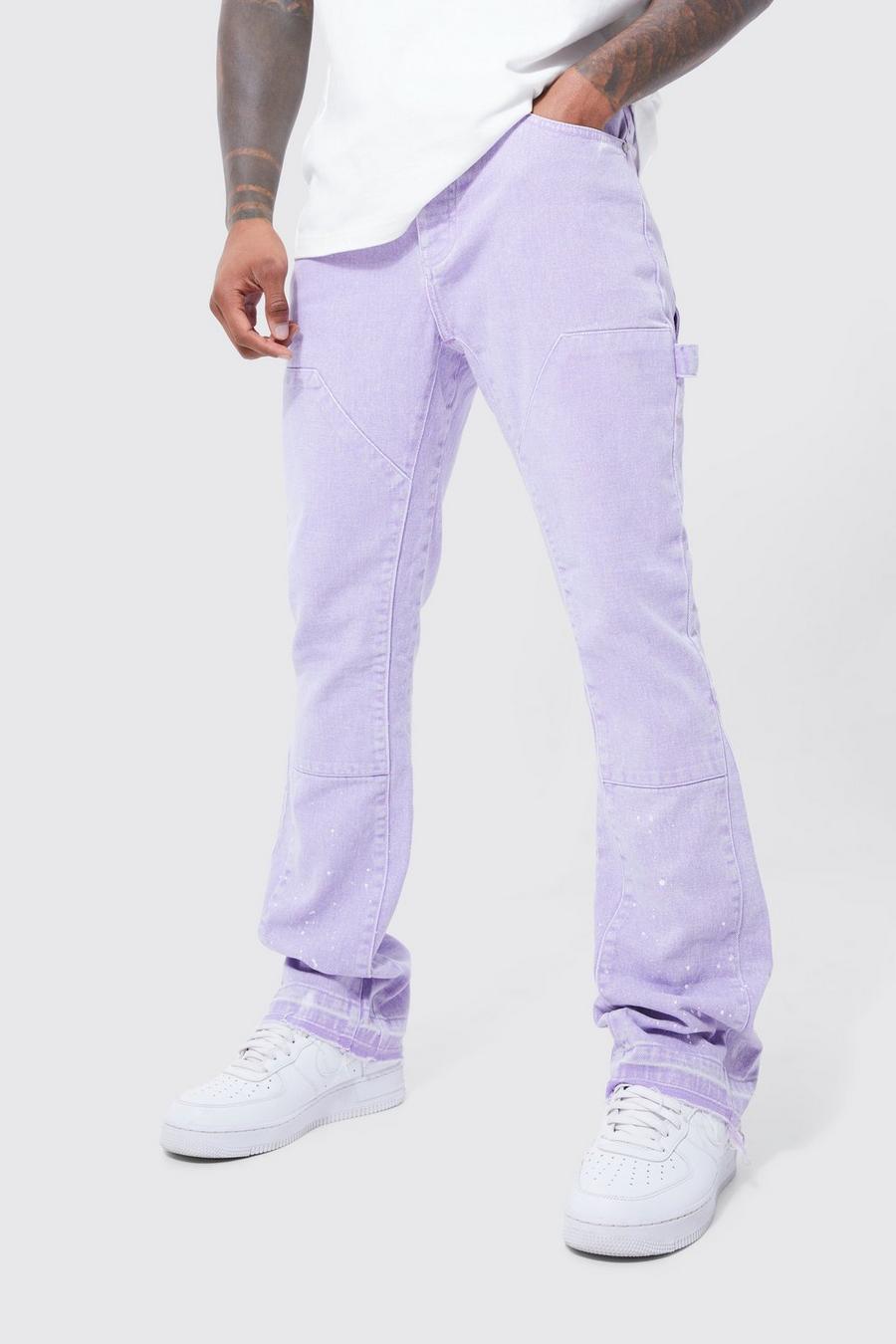 Jeans a zampa Slim Fit in denim rigido sovratinti con pannelli, Lilac image number 1