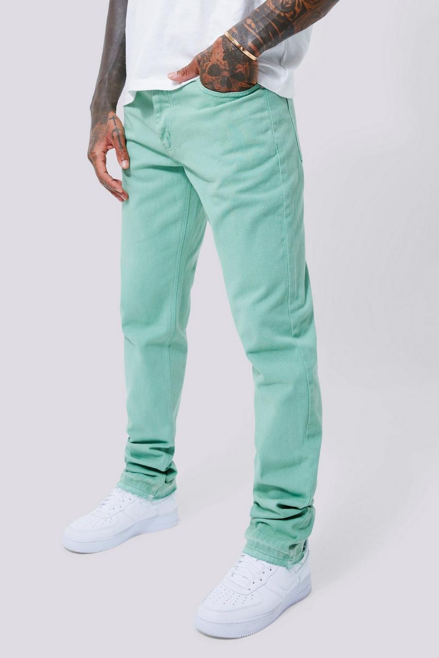 Sage green Straight Leg Stacked Overdye Jeans image number 1