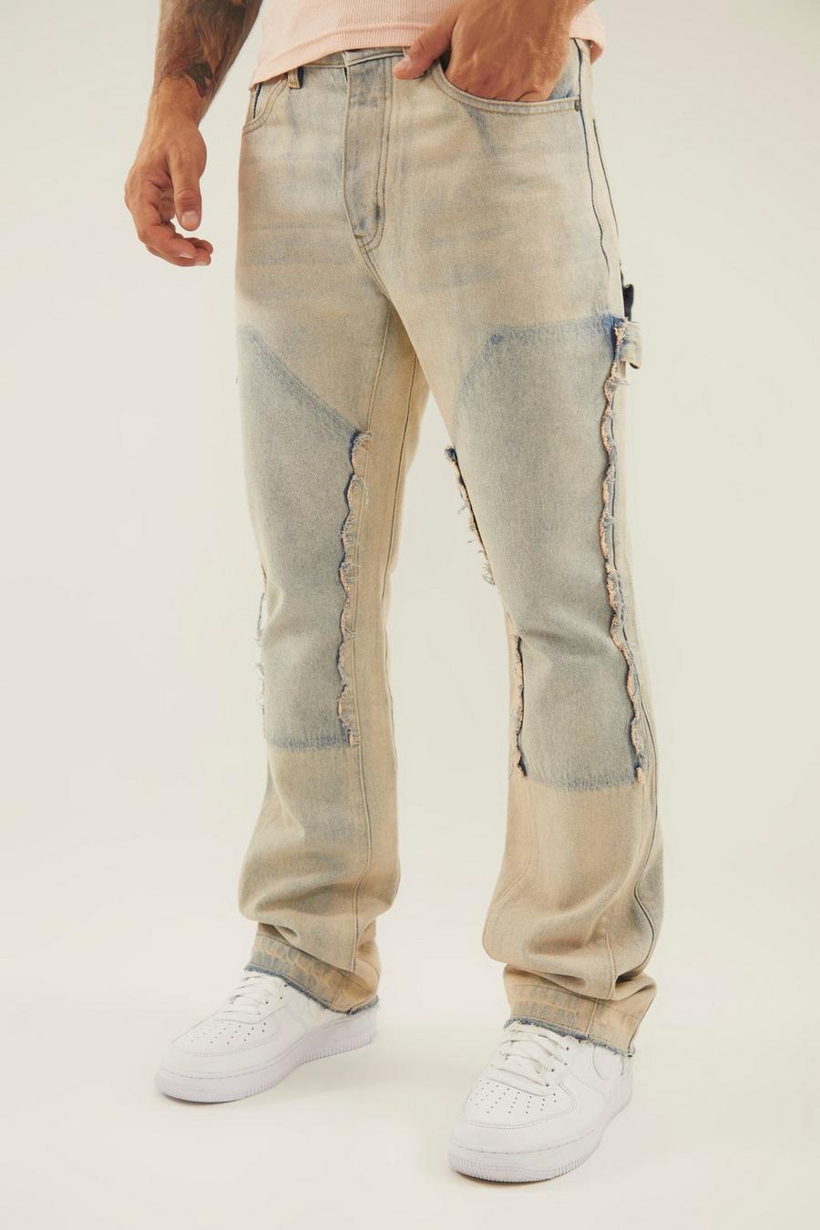 Bleach wash Slim Rigid Flare Overdye Worker Panel Jeans image number 1