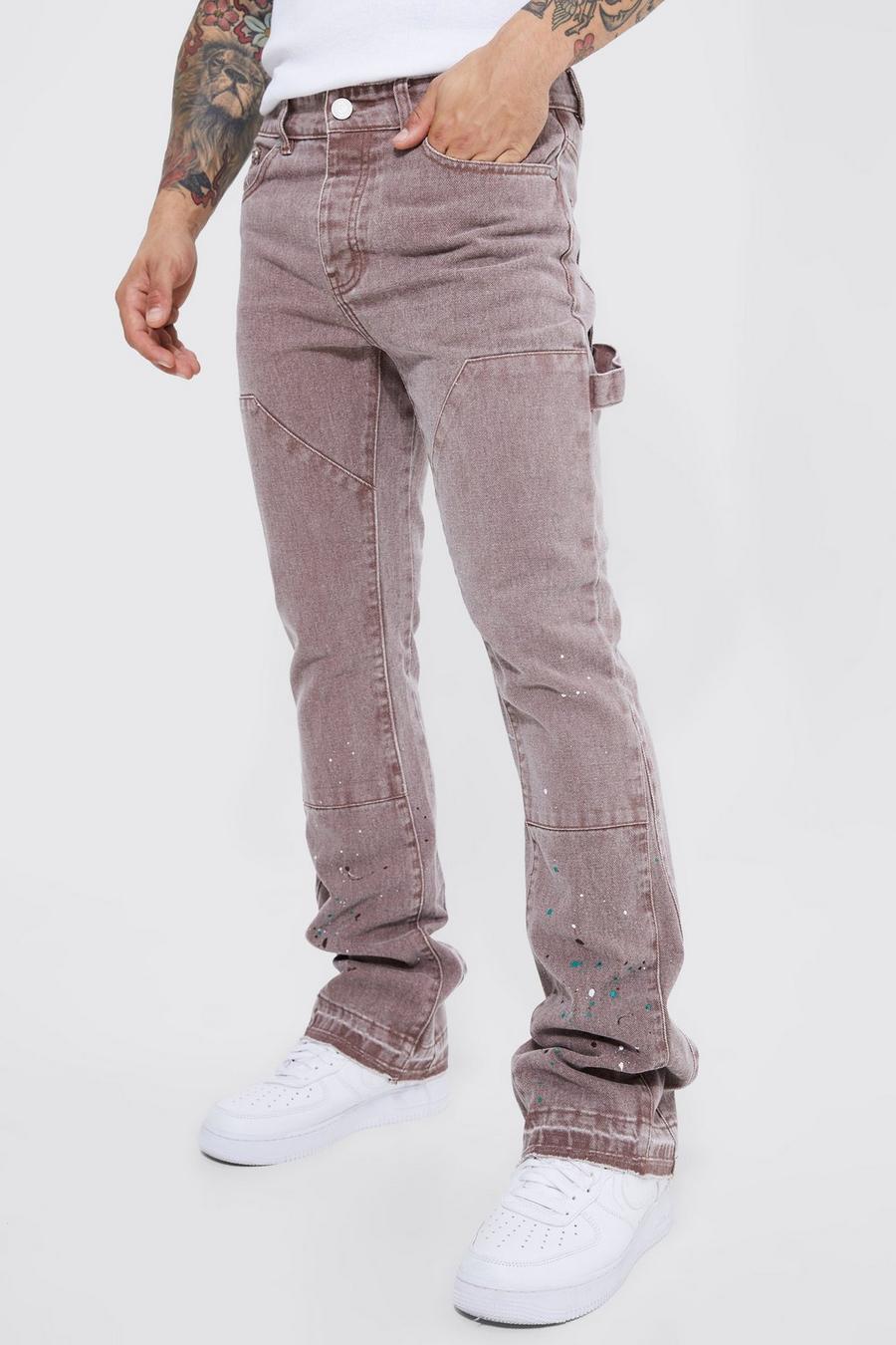 Chocolate brun Slim fit flare jeans med paneler image number 1
