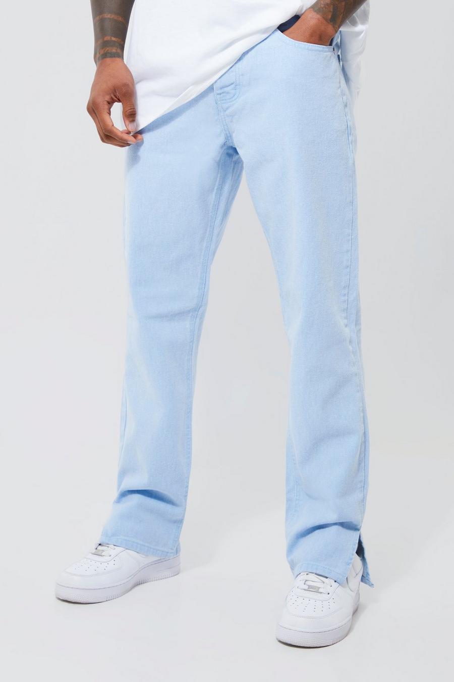 Pale blue Straight Leg Overdye Split Hem Jeans image number 1