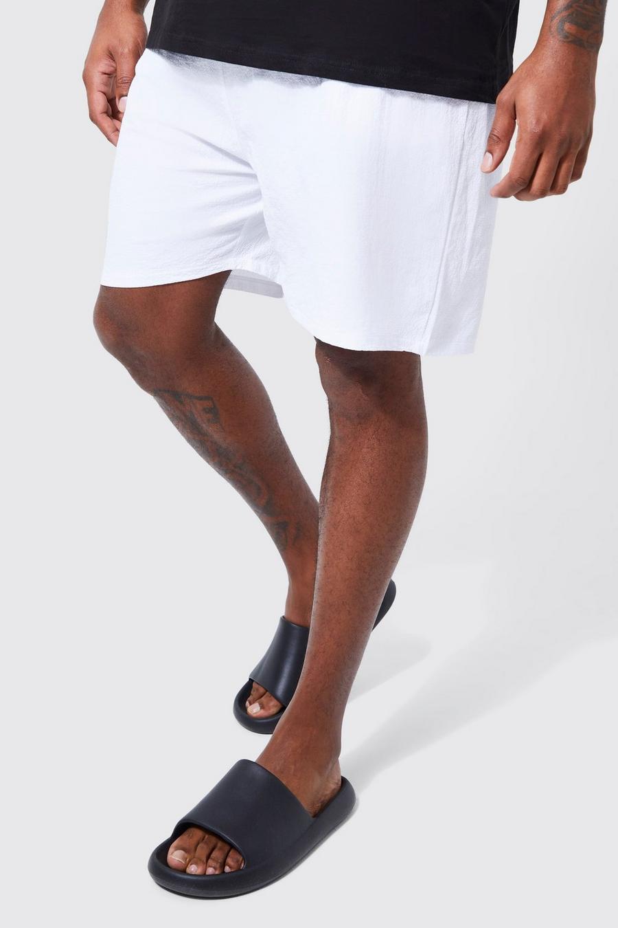 White Plus Mid Length Seersucker Swim Shorts