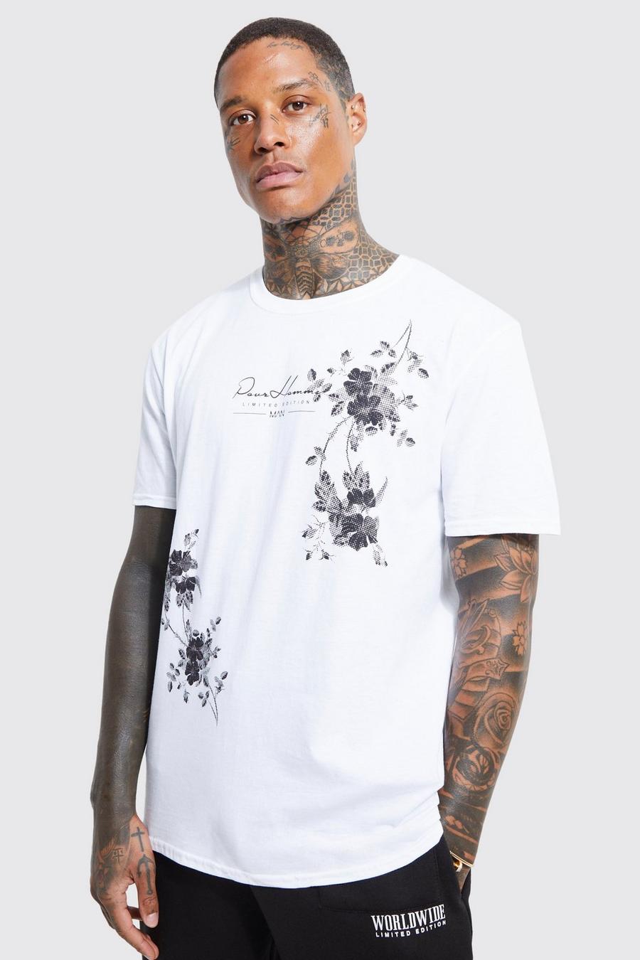 White Slim Fit Pour Floral Floral T-shirt