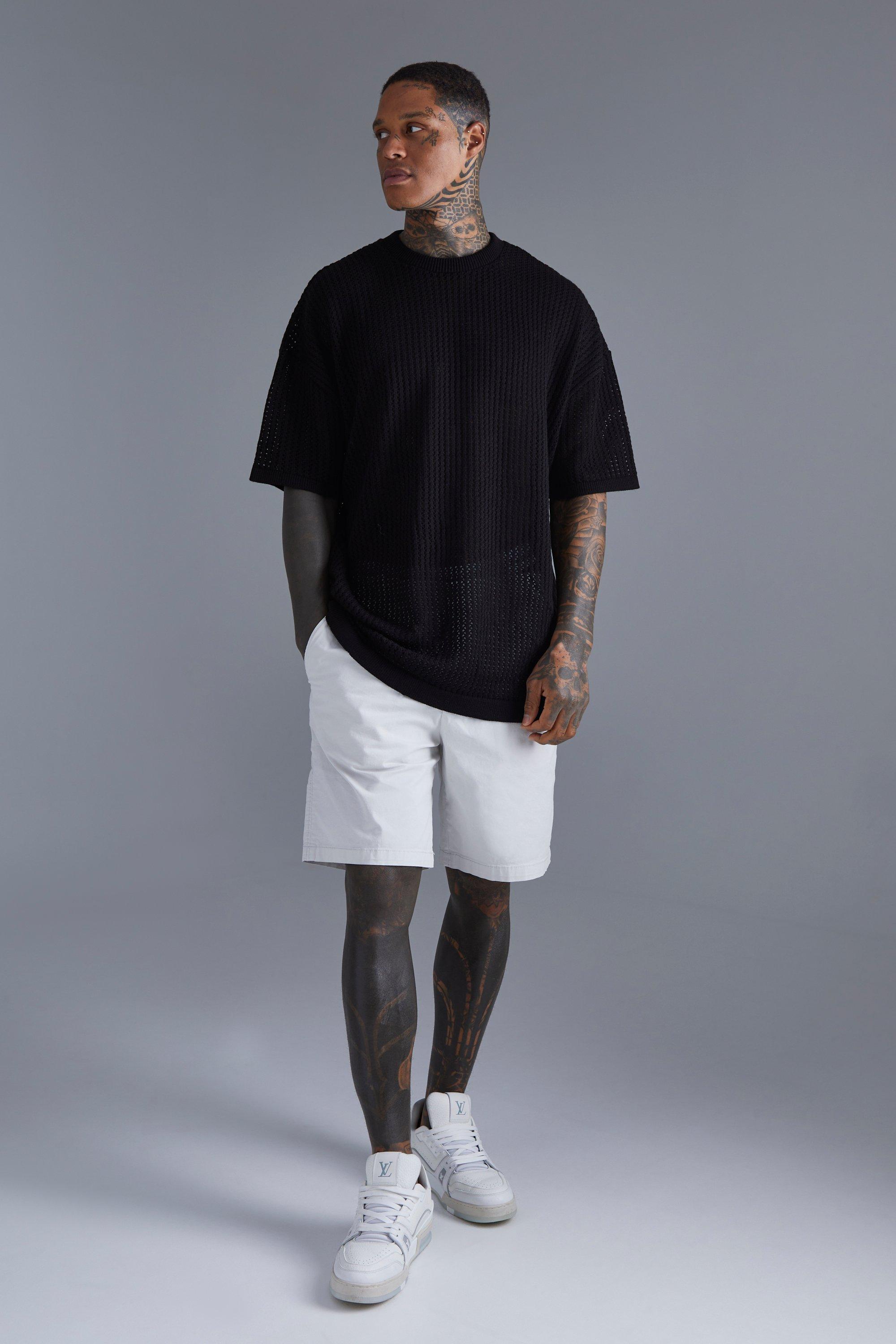 Men s Oversized Drop Shoulder Open Stitch T shirt Boohoo UK