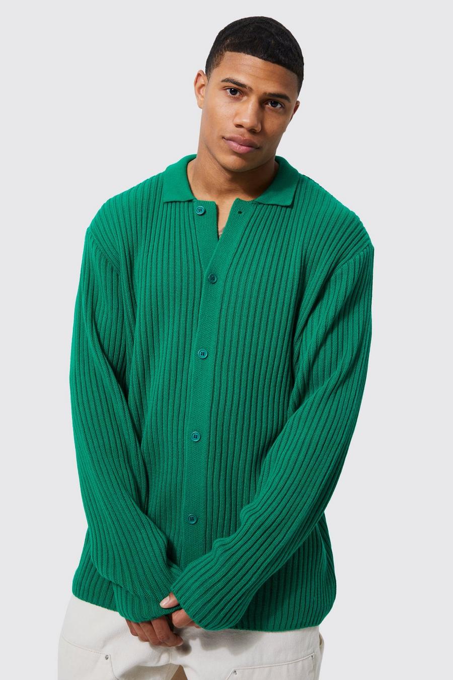 Bright green grön Oversized Button Knitted Cardigan
