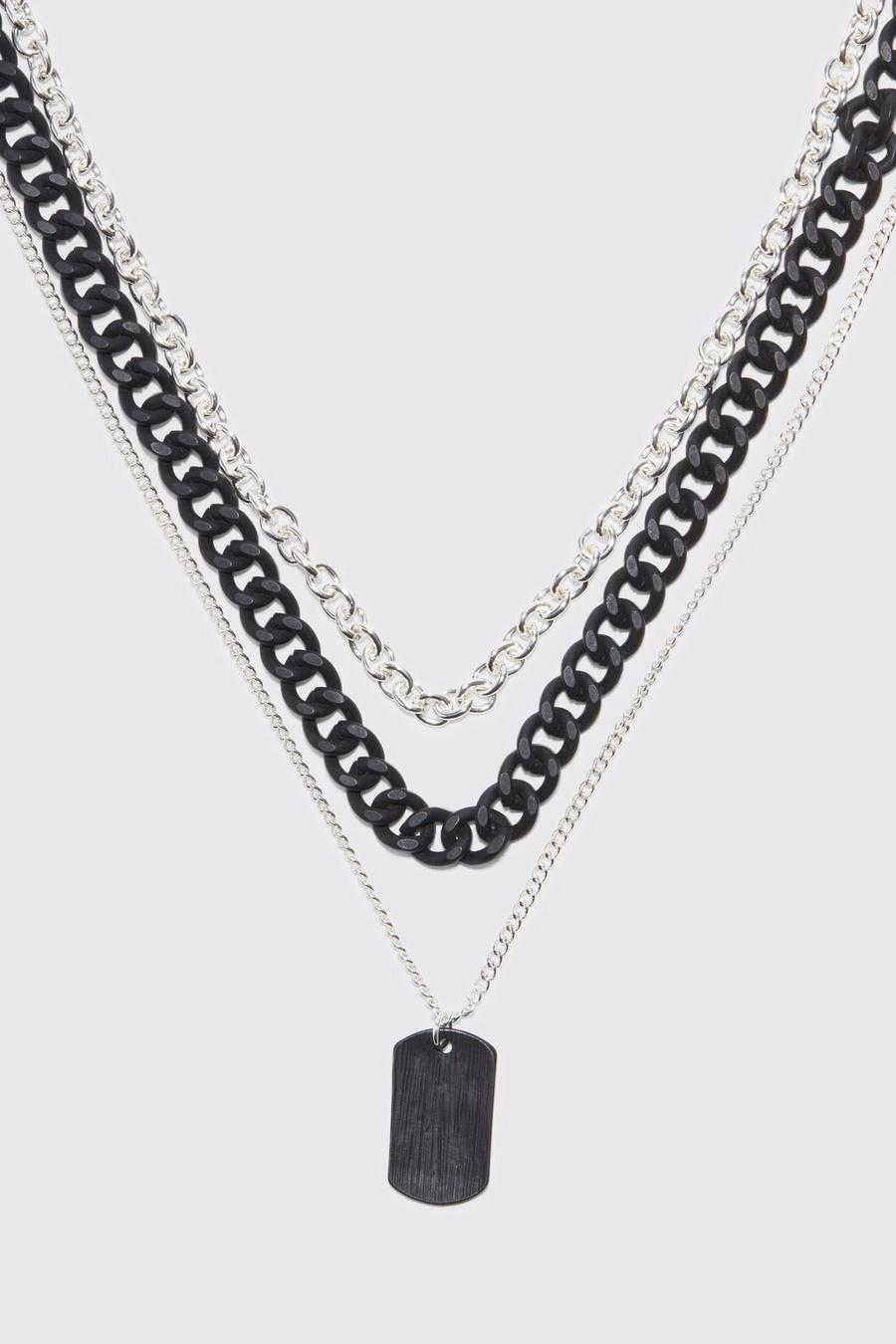 Black svart Dog Tag Pendant Chain Necklace