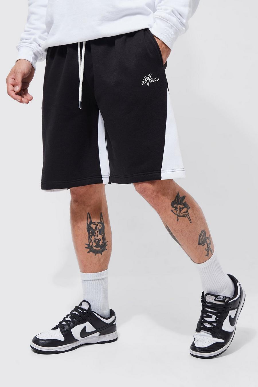 Black noir Man Signature Oversized Shorts Met Contrasterend Gusset Detail