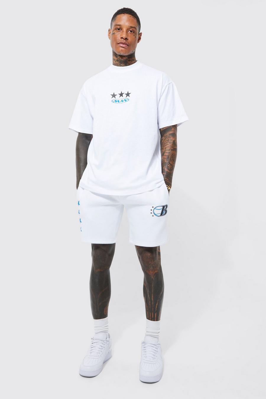boohoo Mens Star Graphic Mesh Hockey T-Shirt & Short Set - Blue S