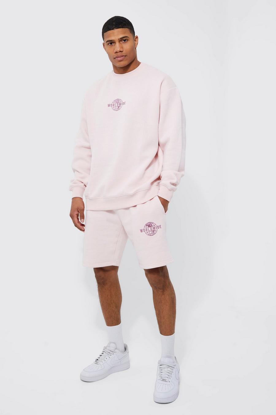 Dusty pink Oversized Sweatshirt Short Tracksuit 
