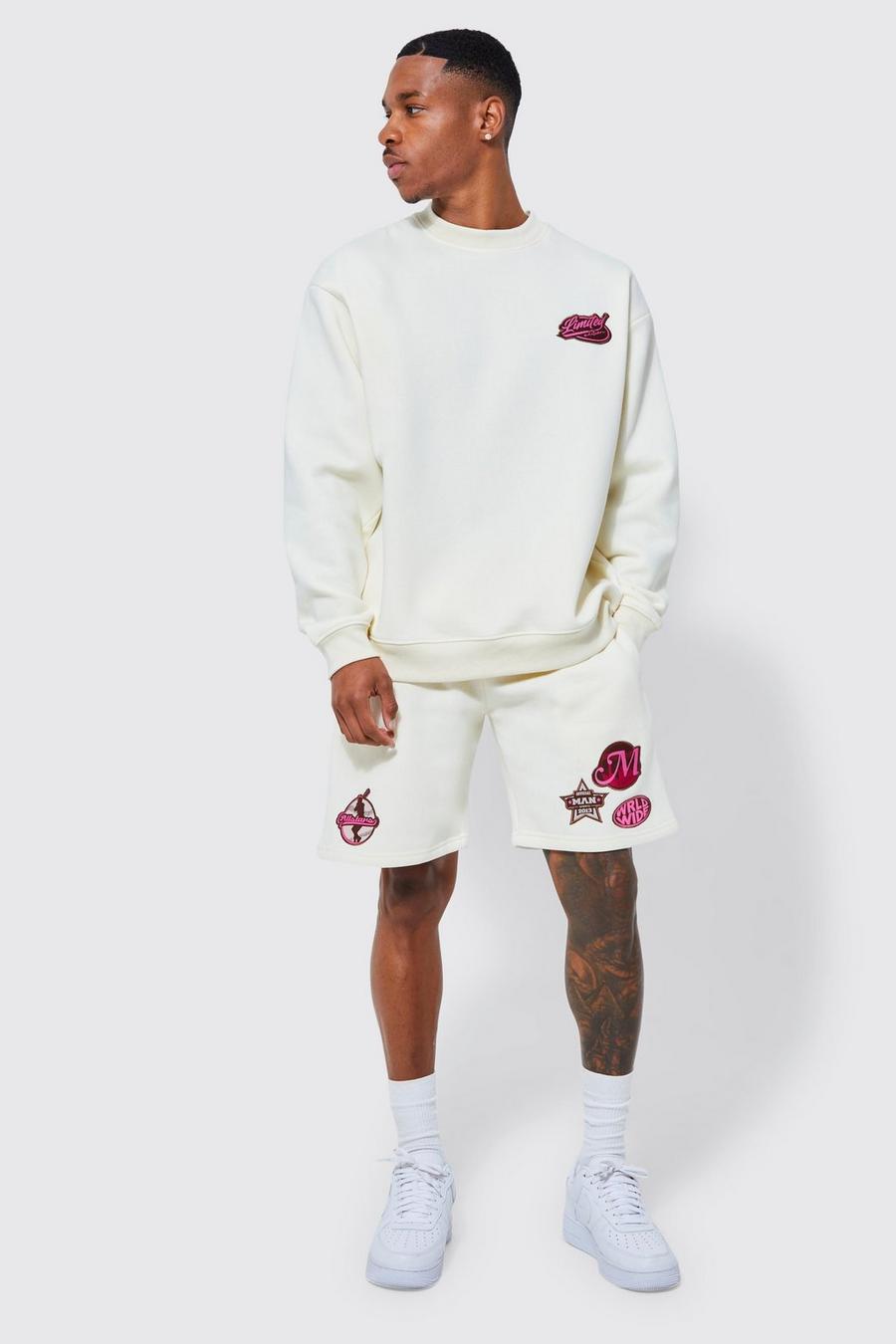 Ecru blanc Oversized Limited Sweatshirt Short Tracksuit