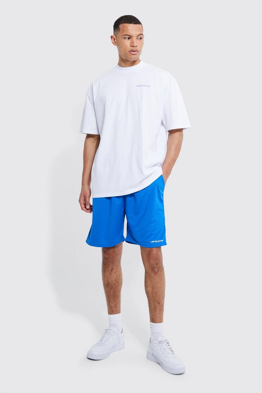 Tall Oversized T-shirt And Mesh Limited Short Set, Cobalt azzurro