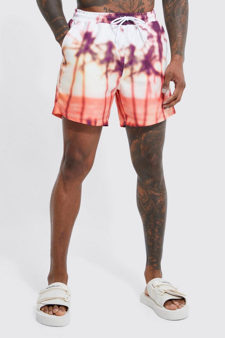 Multi multicolor Mid Length Palm Photographic Swim Shorts