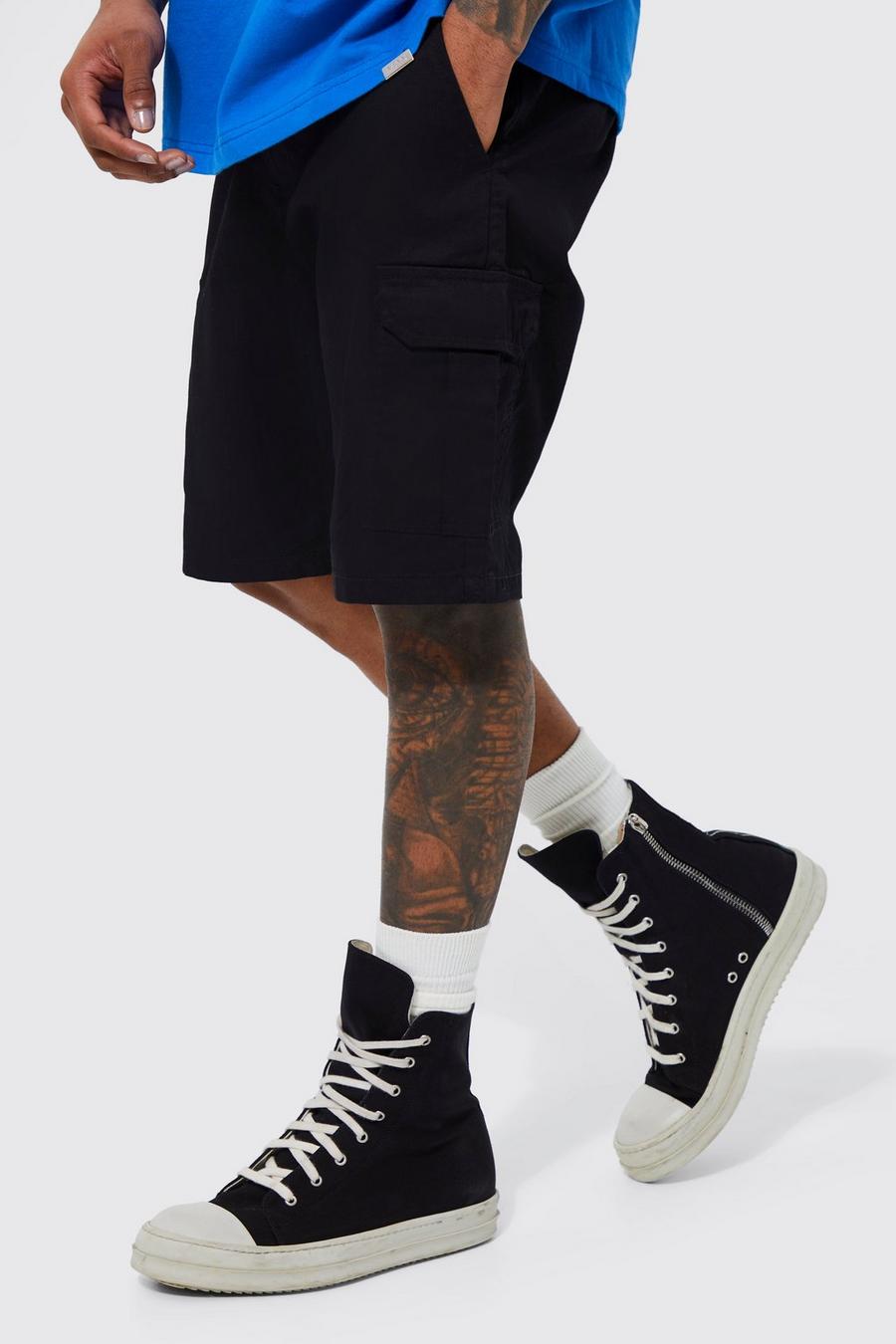 Black Relaxed Fixed Waist Cargo Short image number 1