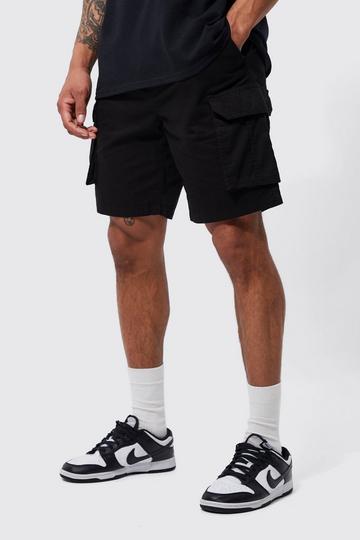 Black Relaxed Elastic Waist Cargo Short