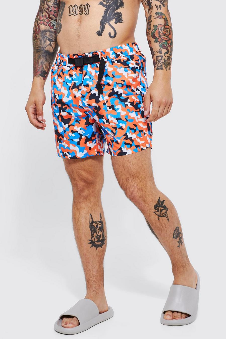 Multi multicolor Mid Length Camo Cargo Swim Shorts