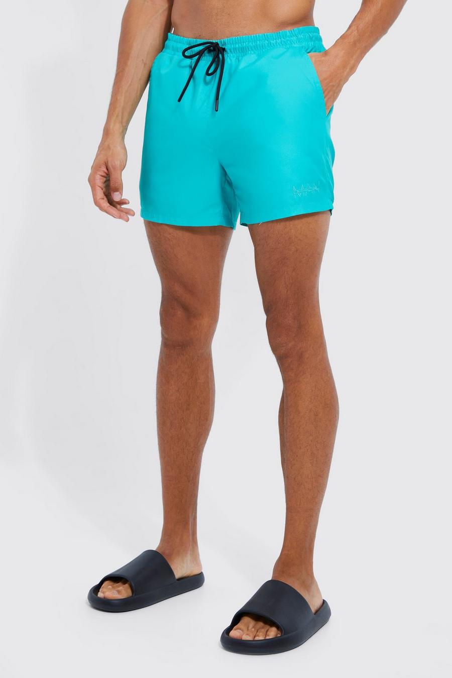Green Tall Short Length Plain Man Swim Shorts