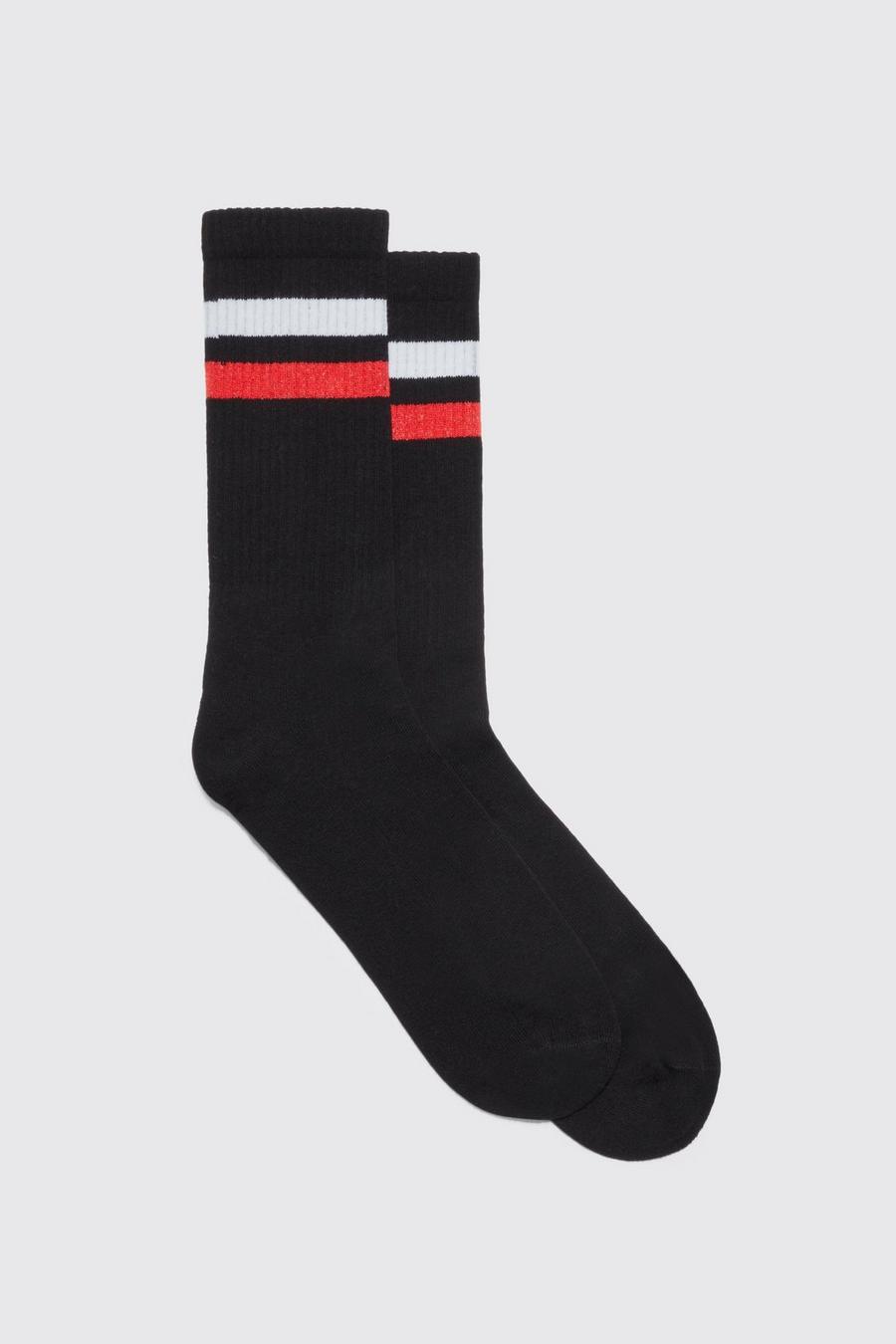 2 Pack Sports Stripe Socks, Black negro