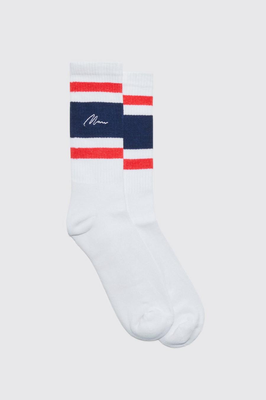 Sport-Socken mit Man Signature Stickerei, White