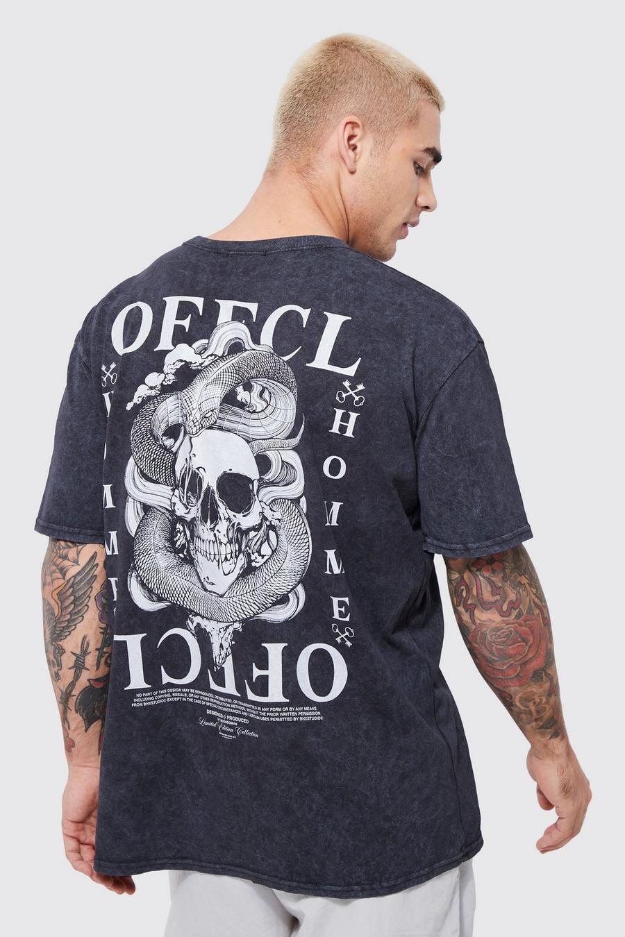 Charcoal Oversized Washed Skull  T-shirt image number 1