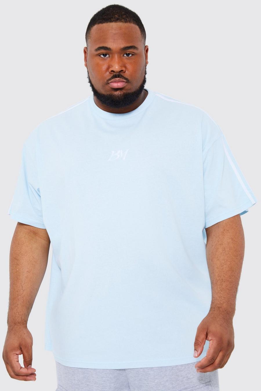 Plus besticktes Oversize T-Shirt mit Seitenstreifen, Light blue image number 1