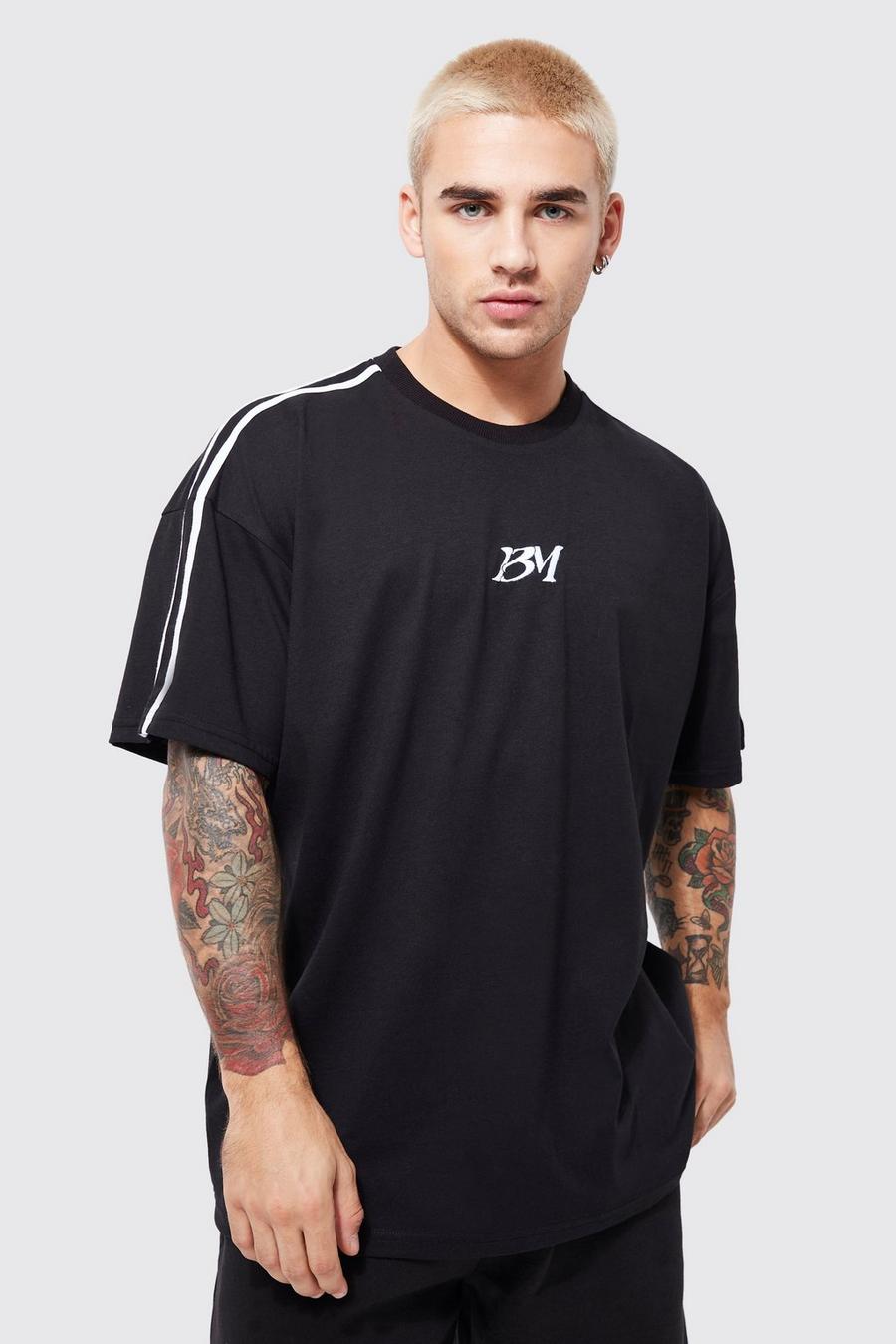 Black Oversized Side Stripe Embroidered T-shirt image number 1