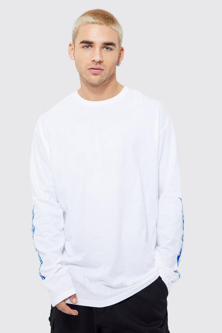 Langärmliges Oversize T-Shirt mit Flammen-Print, White image number 1