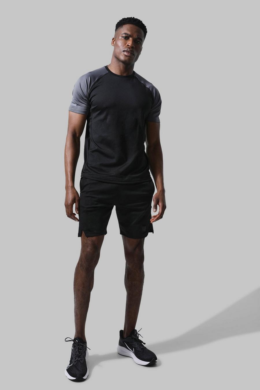 Black svart Man Active Contrast T-shirt And Short Set image number 1