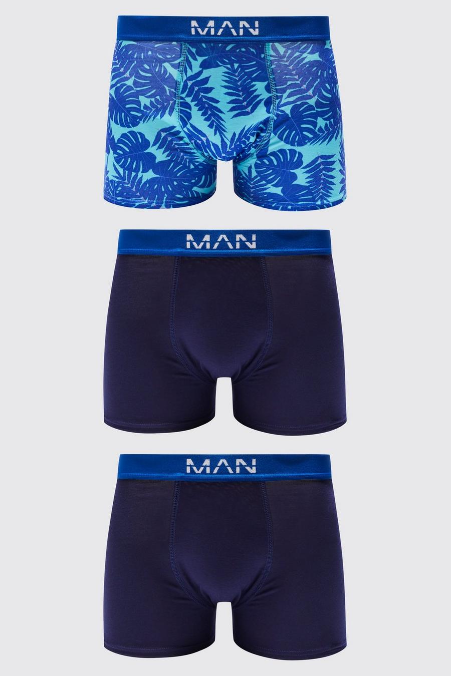 Blue 3 Pack Tropical Print Boxers