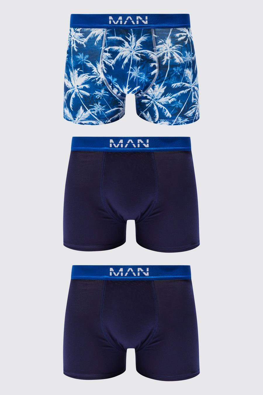 Navy 3 Pack Palm Print Boxers image number 1