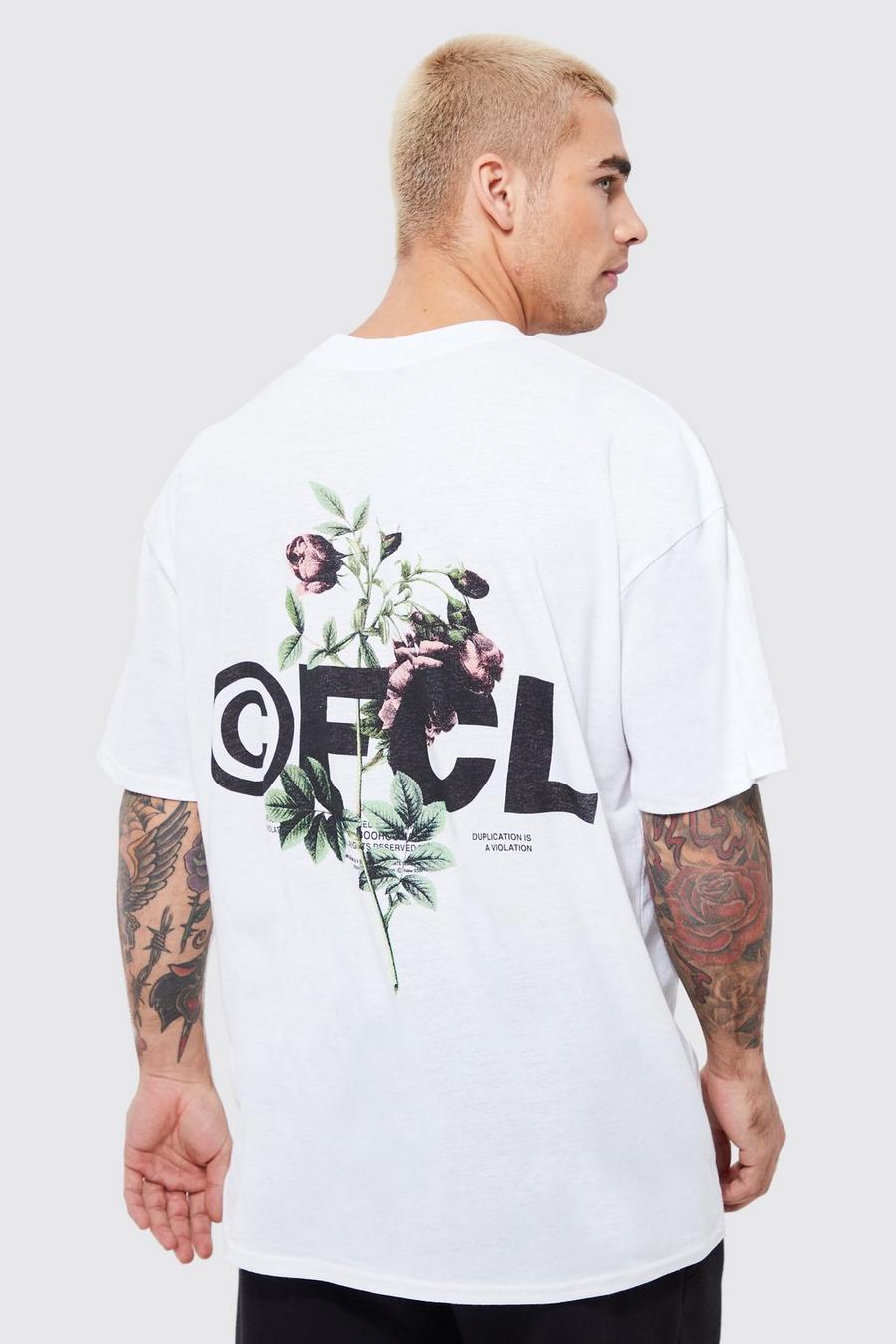 White Oversized Ofcl Floral Back Graphic T-shirt image number 1