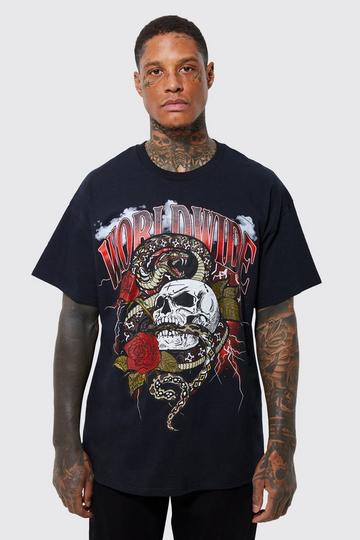 Oversized Worldwide Skull Graphic T-shirt black