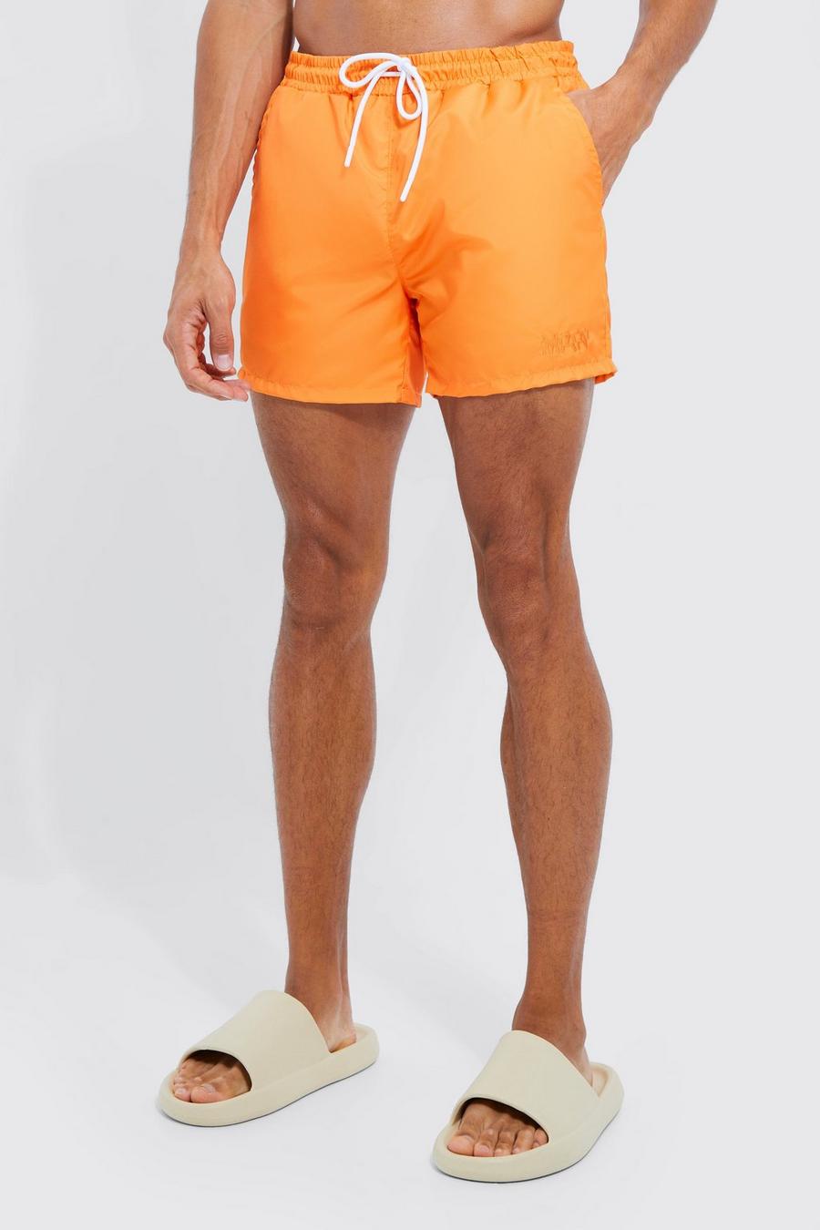 Orange Tall Short Length Plain Man Swim Shorts
