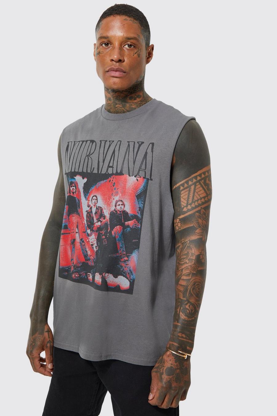 Camiseta sin mangas oversize de Nirvana, Charcoal image number 1